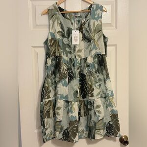 NWT Le Ragarre made in Italy 100% Linen Sleeveless Shift Botanical Midi Dress M